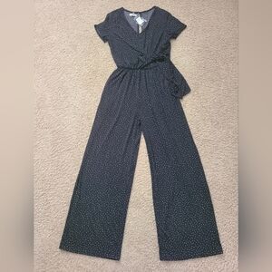 NWT Maurices Black White Flecks Short Sleeve Wide Leg Jumpsuit S